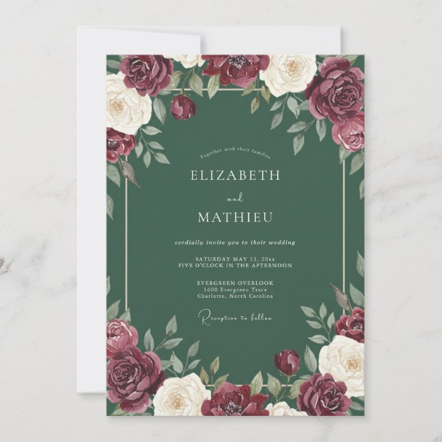 Invitation Mariage romantique et opulent avec des fleurs de B (Devant)
