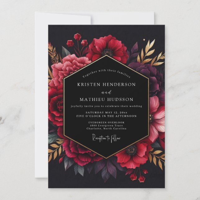 Invitation Mariage romantique et opulent avec des fleurs de B (Devant)