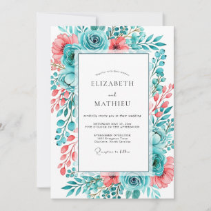 Invitation Mariage Romantique et Peintre de Corail Sarcelle