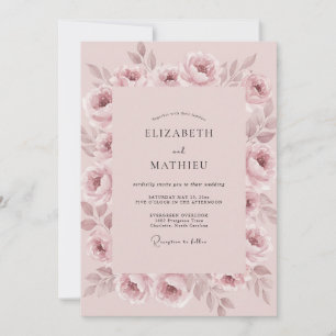 Invitation Mariage Romantique et Peintre en Rose Poussiéreux