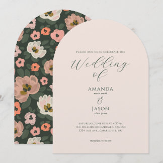 Invitation Mariage romantique et sombre avec jardin fleuri pe