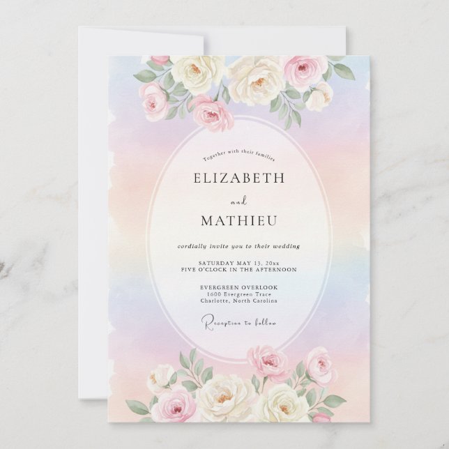 Invitation Mariage Romantique Éthéré Arc-en-Ciel Pastel (Devant)