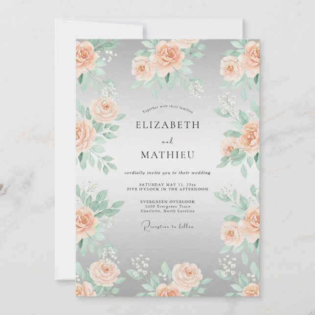 Invitation Mariage Romantique Éthéré aux Fleurs de Pêcher (Devant)