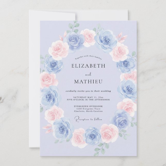 Invitation Mariage Romantique Éthéré Bleu Poudre (Devant)