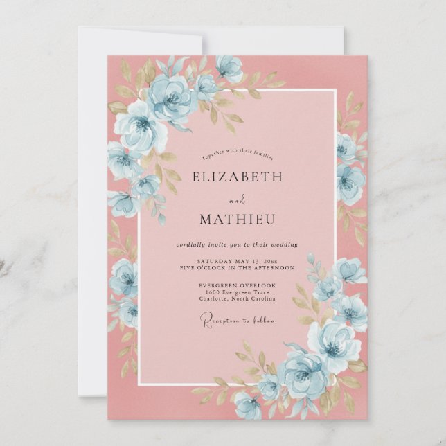 Invitation Mariage Romantique Éthéré Bleu Poudre (Devant)