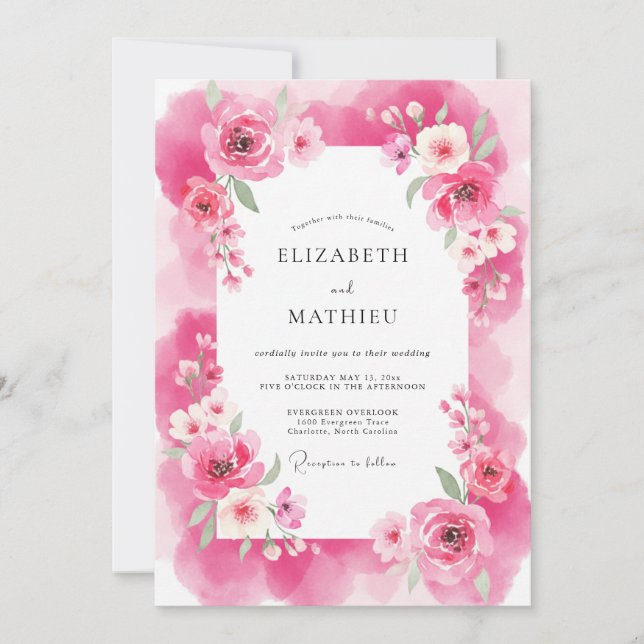 Invitation Mariage Romantique Éthéré Fuchsia (Devant)