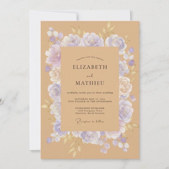 Invitation Mariage Romantique Éthéré Taupe (Devant)