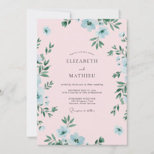 Invitation Mariage Romantique Fleur Bleu Ciel