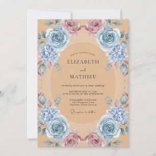 Invitation Mariage Romantique Fleur Bleu Ciel