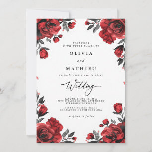 Invitation Mariage Romantique Fleur Crimson
