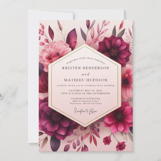 Invitation Mariage Romantique Fleur Crimson Bloom (Devant)