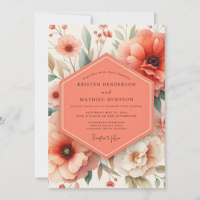 Invitation Mariage Romantique Fleur de Corail (Devant)