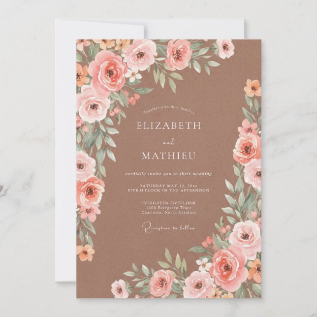 Invitation Mariage Romantique Fleur de Corail (Devant)
