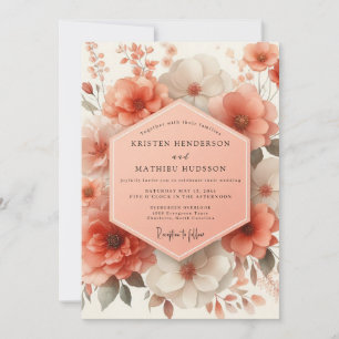 Invitation Mariage Romantique Fleur de Corail