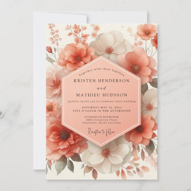 Invitation Mariage Romantique Fleur de Corail (Devant)