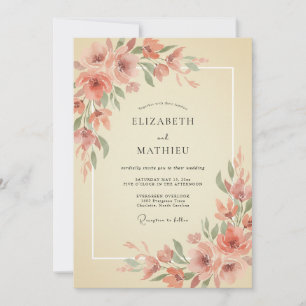 Invitation Mariage Romantique Fleur de Corail
