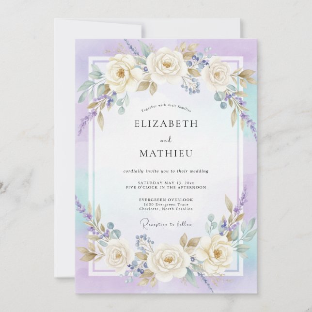 Invitation Mariage Romantique Fleur de Crème de Lilas (Devant)