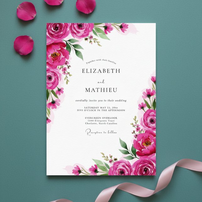 Invitation Mariage Romantique Fleur de Fuchsia (Créateur téléchargé)