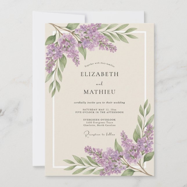 Invitation Mariage Romantique Fleur de Lavande (Devant)