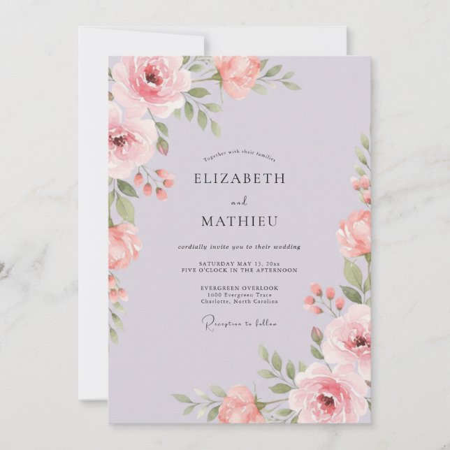 Invitation Mariage Romantique Fleur de Lavande Douce (Devant)
