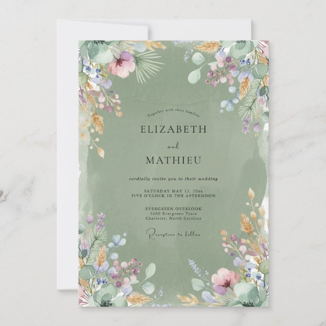 Invitation Mariage Romantique Fleur de Mousse (Devant)