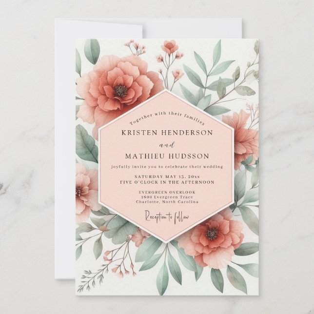 Invitation Mariage Romantique Fleur de Pêcher (Devant)