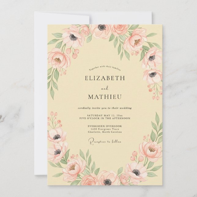 Invitation Mariage Romantique Fleur de Pêcher Pastel (Devant)