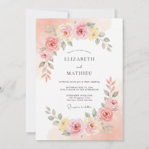 Invitation Mariage Romantique Fleur de Pêcher Rose