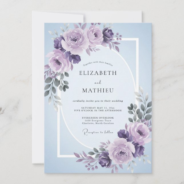 Invitation Mariage Romantique Fleur de Pervenche (Devant)