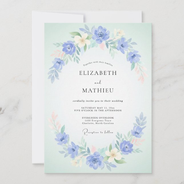 Invitation Mariage Romantique Fleur de Pervenche (Devant)