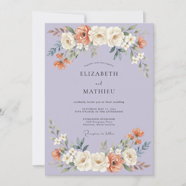 Invitation Mariage Romantique Fleur de Pervenche (Devant)