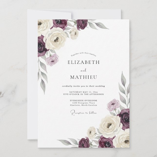 Invitation Mariage Romantique Fleur de Prunier (Devant)