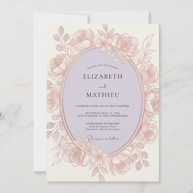 Invitation Mariage Romantique Fleur de Rose (Devant)