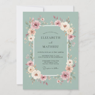 Invitation Mariage Romantique Fleur de Sauge Rose