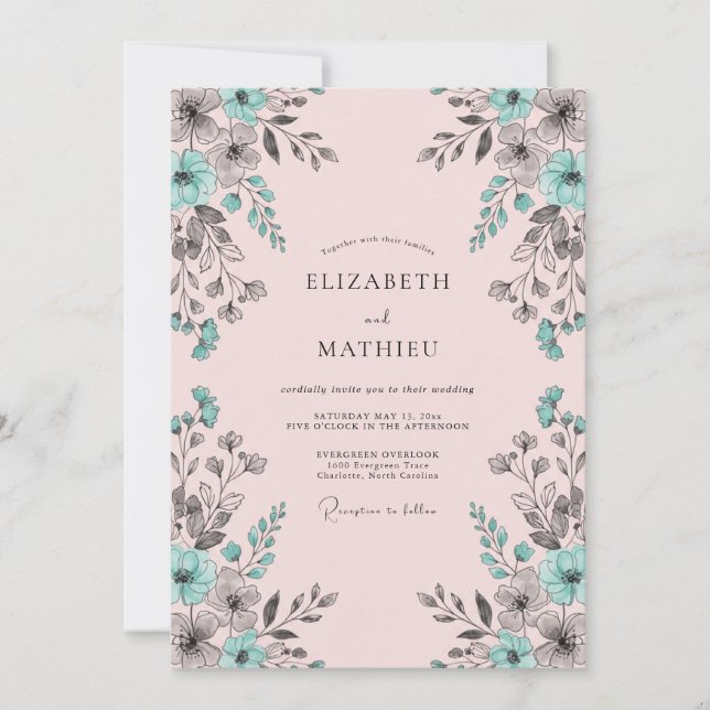 Invitation Mariage Romantique Fleur de Thé (Devant)