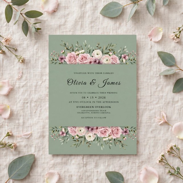 Invitation Mariage Romantique Fleur d'Olivier (Créateur téléchargé)