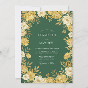 Invitation Mariage Romantique Fleur d'Or Vert Forêt