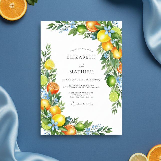 Invitation Mariage Romantique Fleur d'Orange Citrus (Créateur téléchargé)