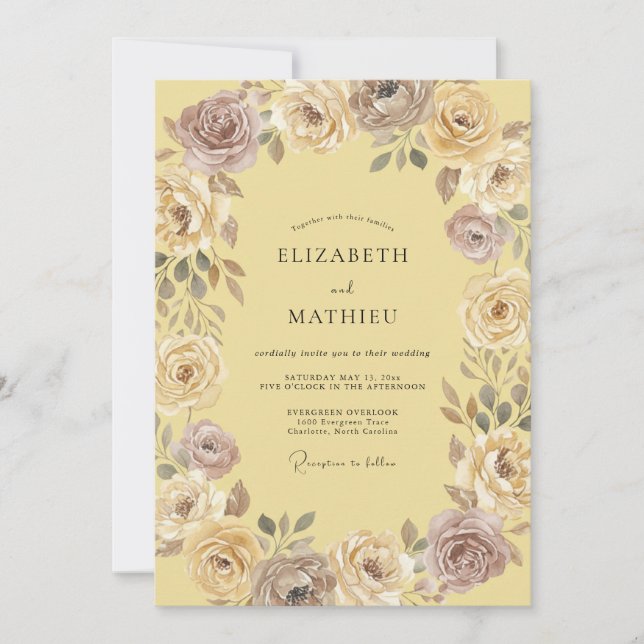 Invitation Mariage Romantique Fleur Mauve Crème (Devant)