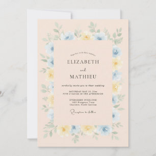 Invitation Mariage Romantique Fleur Pâle Bleue