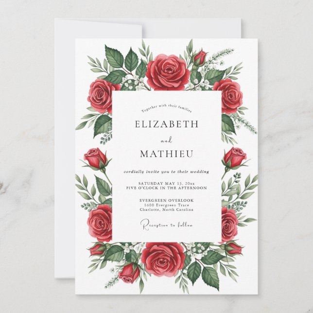 Invitation Mariage Romantique Fleur Rouge Bloom (Devant)
