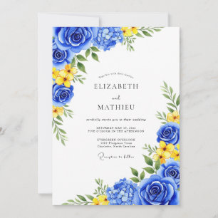 Invitation Mariage Romantique Fleur Royale Bleue