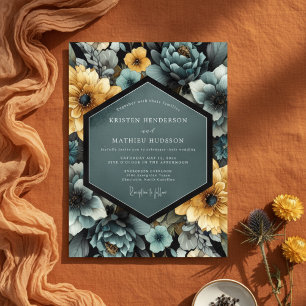 Invitation Mariage Romantique Fleur Teal Jaune