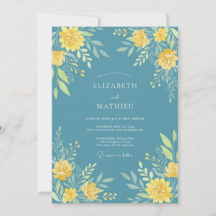 Invitation Mariage Romantique Fleur Teal Jaune