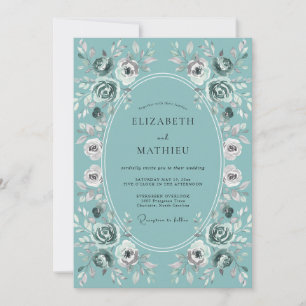 Invitation Mariage Romantique Fleur Teintée de Bleu Vert