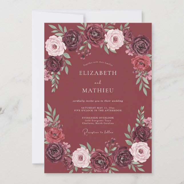 Invitation Mariage Romantique Fleurie Bourguignonne (Devant)