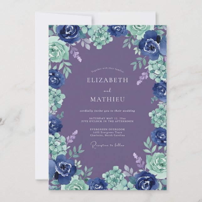 Invitation Mariage Romantique Fleurie de Navy Blossom (Devant)
