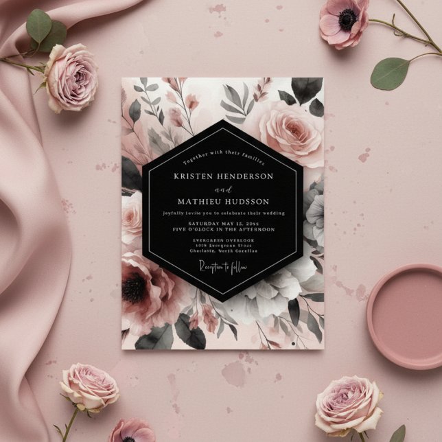 Invitation Mariage Romantique Fleurie Rose Poussiéreuse (Créateur téléchargé)