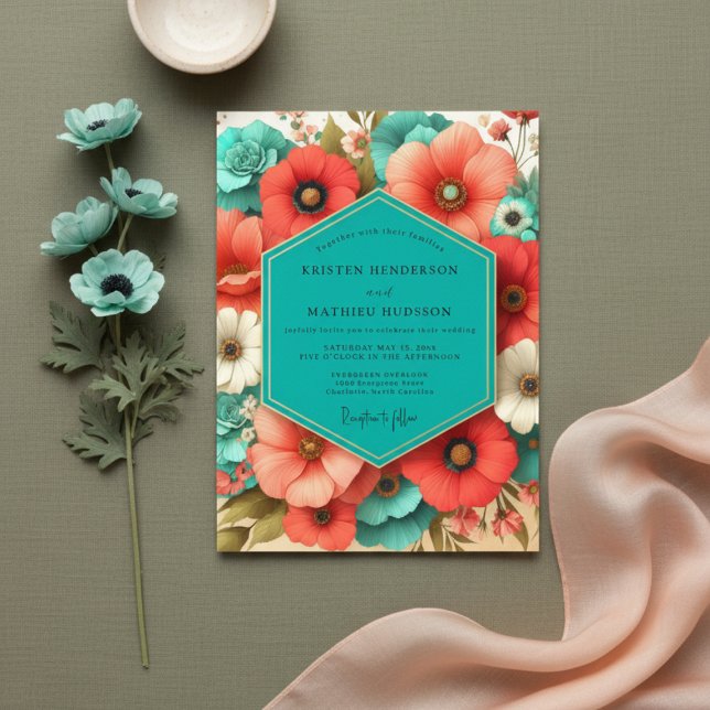 Invitation Mariage Romantique Fleurissement de Corail (Créateur téléchargé)