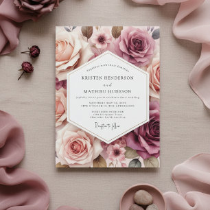 Invitation Mariage Romantique Fleuriste Rose Poussiéreuse